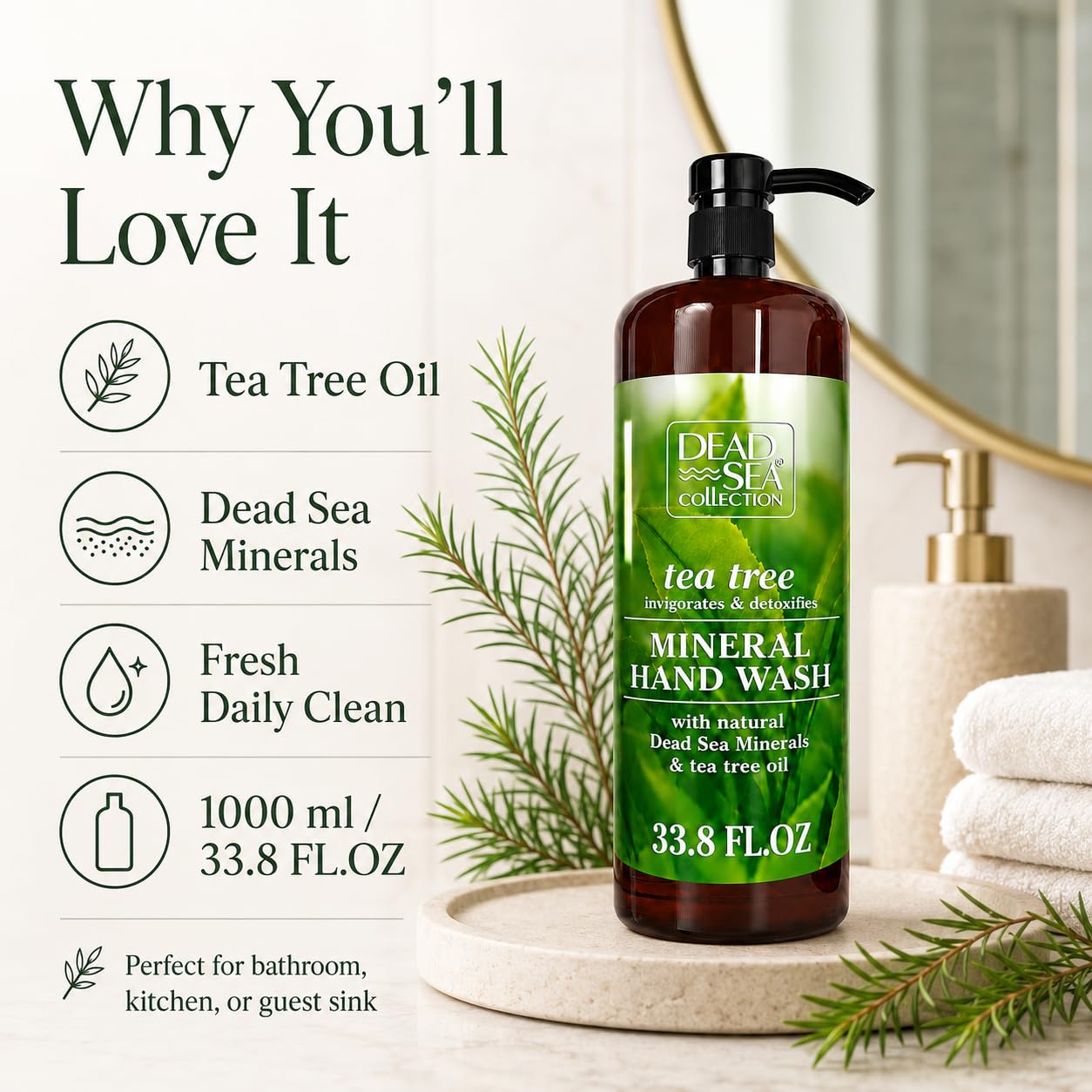 Dead Sea Collection Hand Soap Pump Tea Tree - Hand Wash Liquid with Dead Sea Minerals and Tea Tree Nourishing - Invigorates & Detoxifies Oil - Gentle for All Skin Types Pack of 2 (33.8 Fl Oz Each)