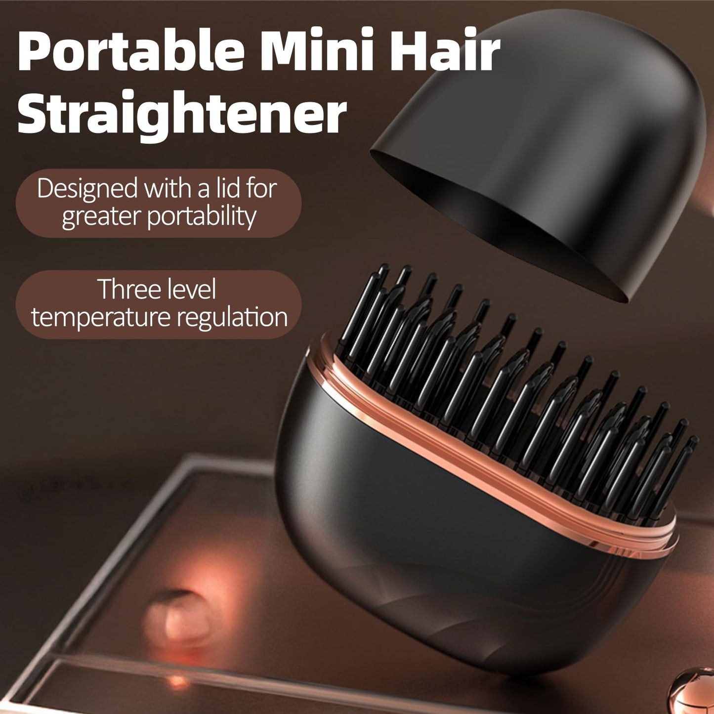 Mini Hair Straightener, Rechargeable Portable Hair Straightener Brush, 3-Speed Temperature Control, Anti-Scald Shell, Lightweight & Portable Travel (Pink)