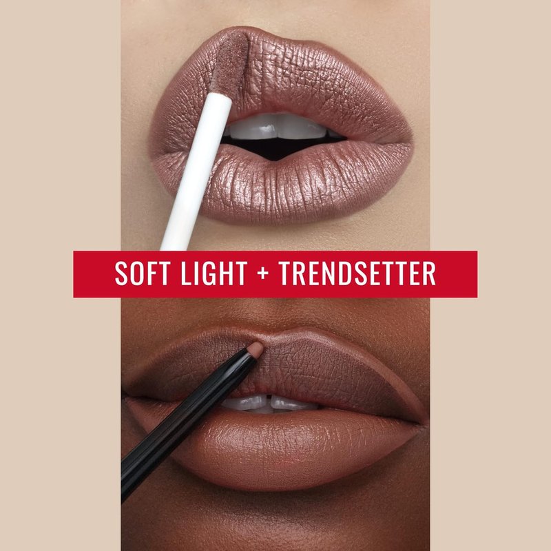 Soft Light Dark Pink Pearl Glam Liquid Lipstick Bundle | Long Wear with Trendsetter Soft Mocha Lip Liner