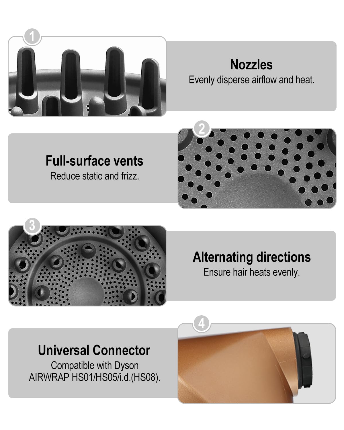 Diffuser attachment compatible with Dyson Airwrap Multi-Styler, Fast Drying, Volumizing, match HS01 HS05 i.d. Copper
