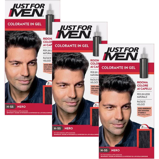 Just For Men Shampoo-In Color (Formerly Original Formula), Mens Hair Color with Keratin and Vitamin E for Stronger Hair - Real Black, H-55, Pack of 3 (Packaging May Vary)
