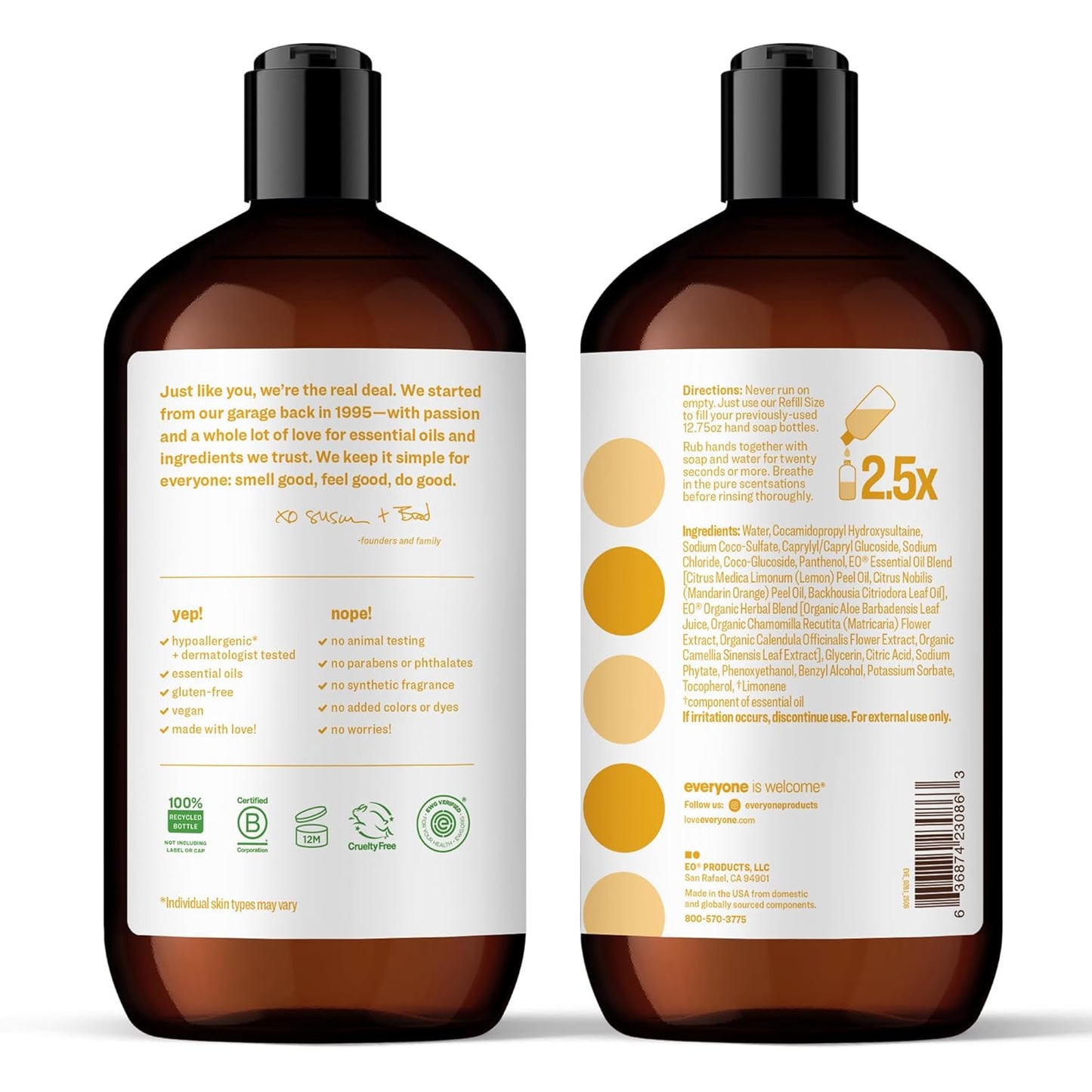 Liquid Hand Soap Refill - Meyer Lemon & Mandarin, Plant-Based Cleanser | 32 Oz (Pack of 2)