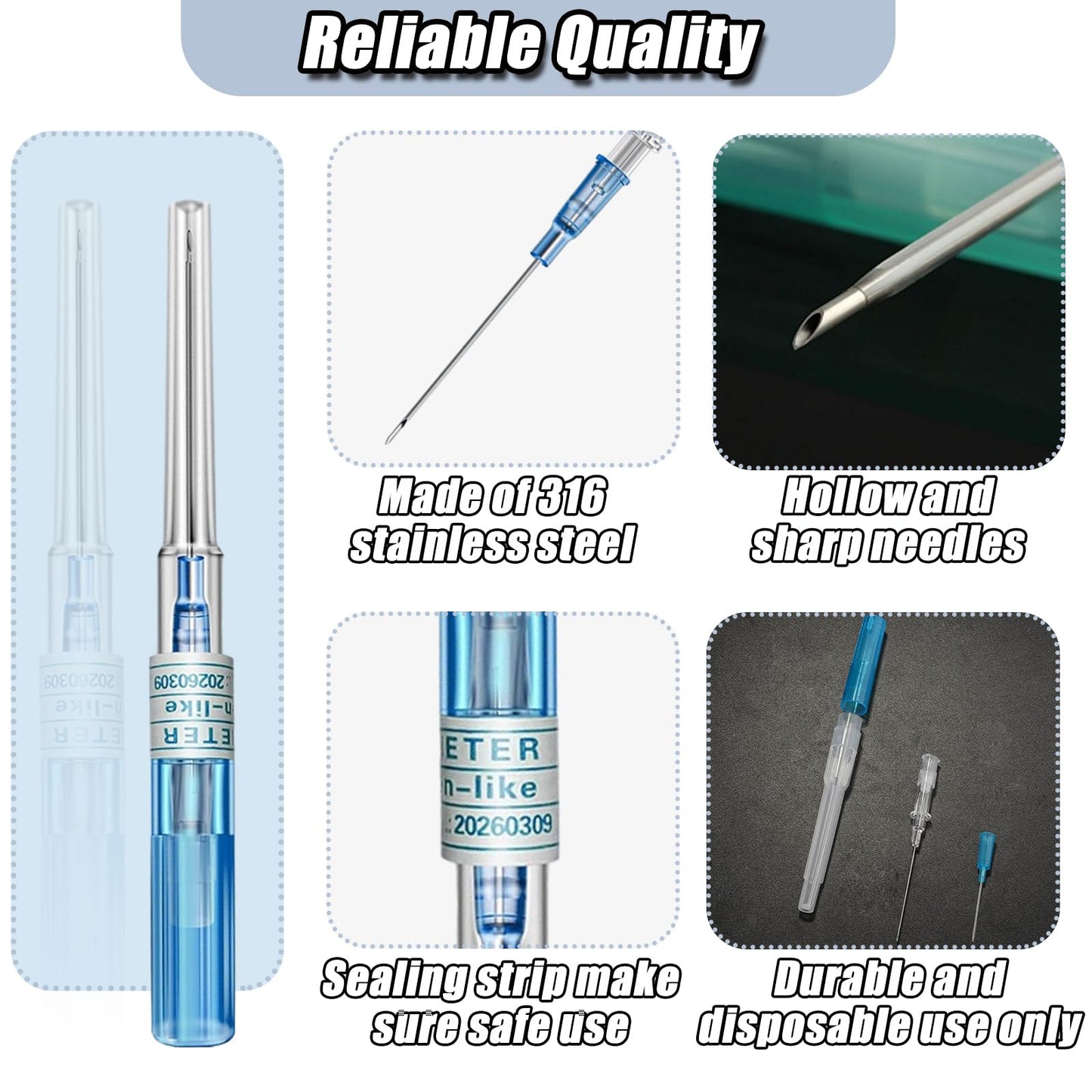 YONGDA Catheter Piercing Needles 50Pcs Mixed Sizes 14G 16G 18G 20G 22G – Hollow Piercing Needles Kit, 316L Stainless Steel for Ear Nose Cartilage Lip Navel Piercing Supplies