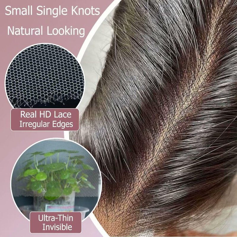 KRN 2x6 HD Lace Closure, 0.10mm Ultra-thin Invisible Swiss HD Lace Closure Pre Plucked with Baby Hair Long Deep Parting 2x6 Lace Closure Virgin Human Hair Natural Black Color 12 Inch