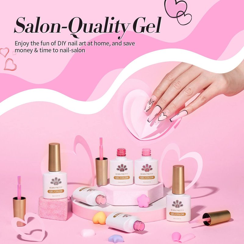 Born Pretty Pink Gel Nail Polish Set 6 Colors Valentine's Day Sweet Lovely Nude Pink White Colors Nail Art DIY Manicure Salon Home 7ML