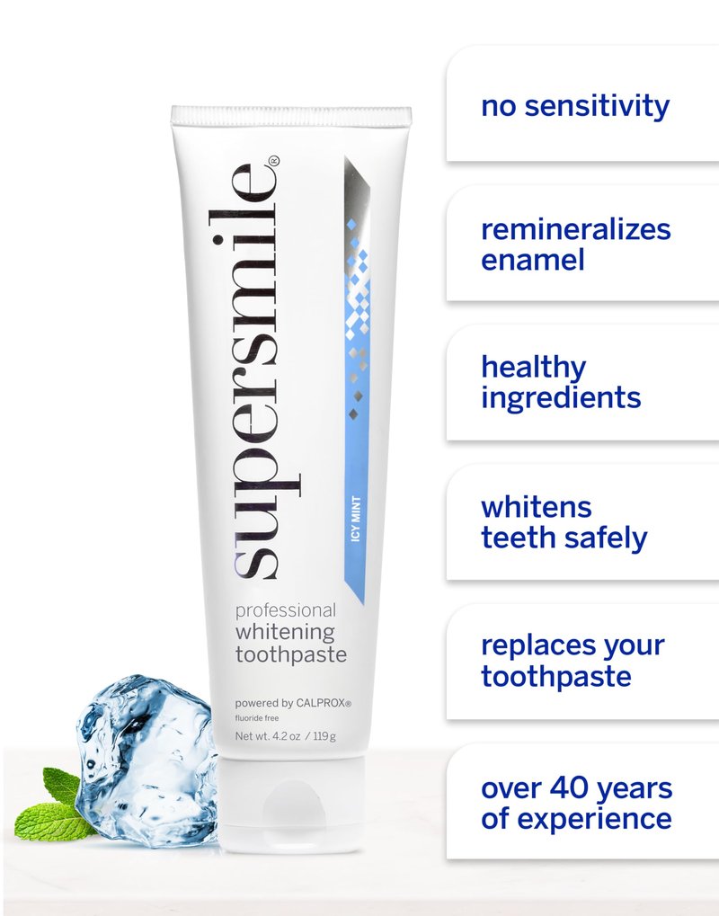 Supersmile ICY Mint Fluoride-Free – Whitening Toothpaste for Visibly Brighter Teeth – Whitens Up to 6 Shades, 4.2 oz