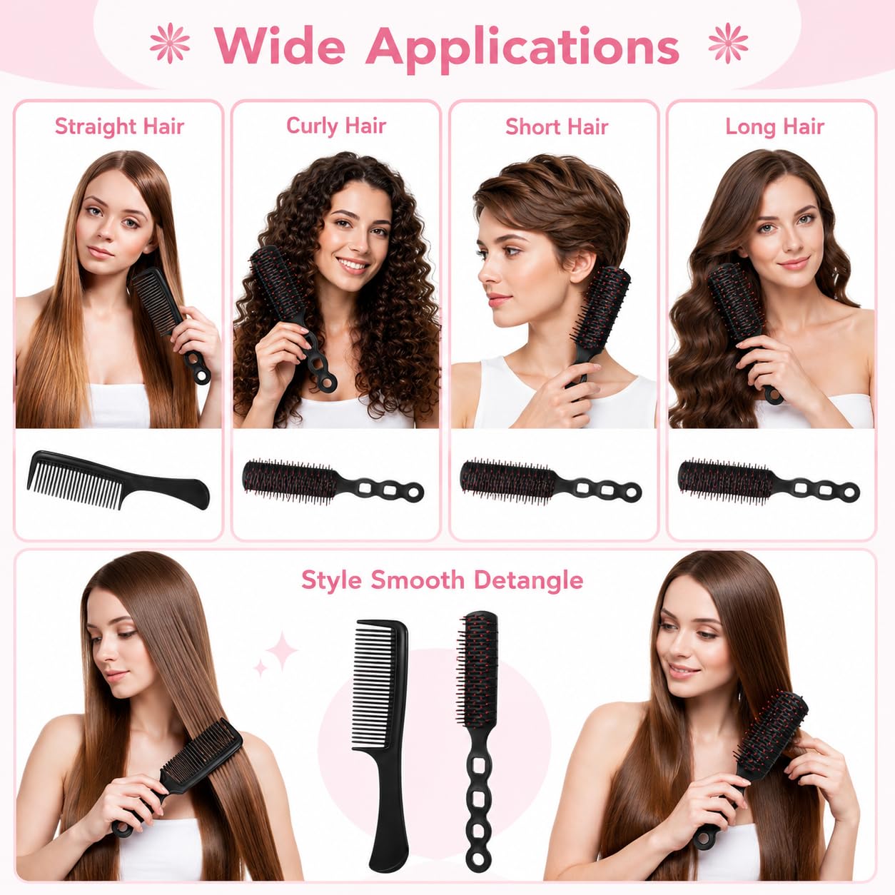 Hair Brushes, 48 Pcs Bulk Hair Brushes and Combs for Homeless Individually Wrapped Hairbrushes, Massaging Smoothing Comb Brushes