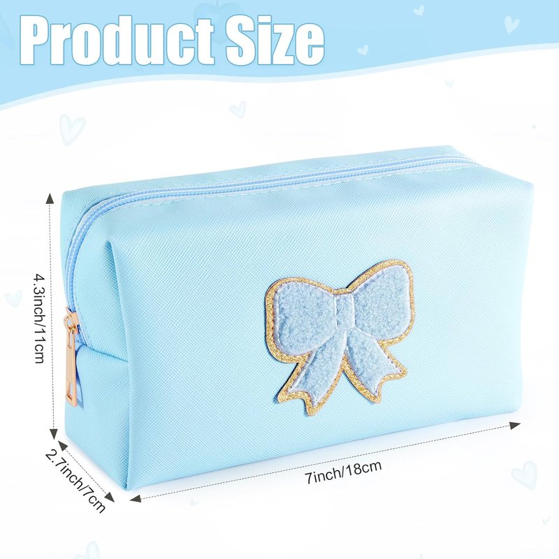 Preppy Bow Makeup Bag Set - 6 Pcs Waterproof PU Leather Travel Pouches | Cute Coquette Design for Girls & Women