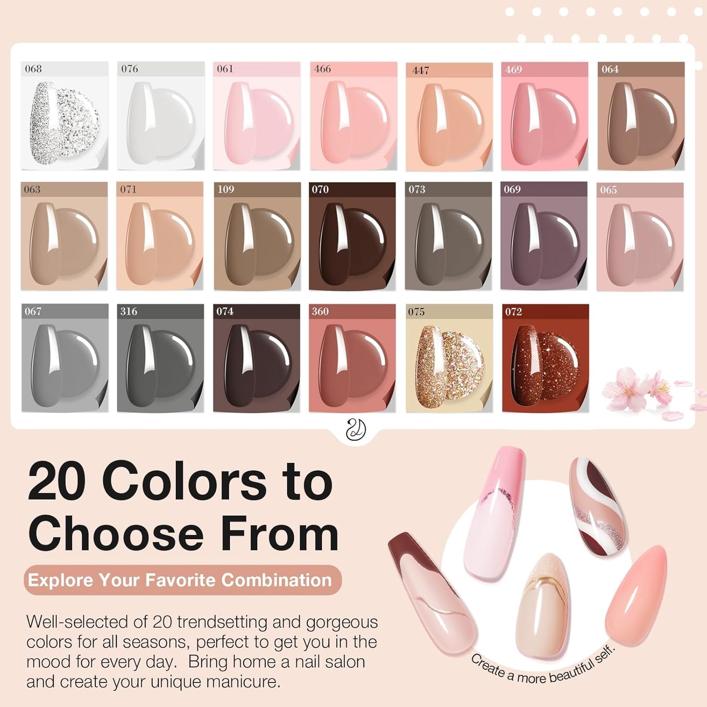 AZUREBEAUTY 29 Pcs Dip Powder Nail Kit - 20 Classic Brown & Nude Colors for Stunning Manicures | Includes Top/Base Coat