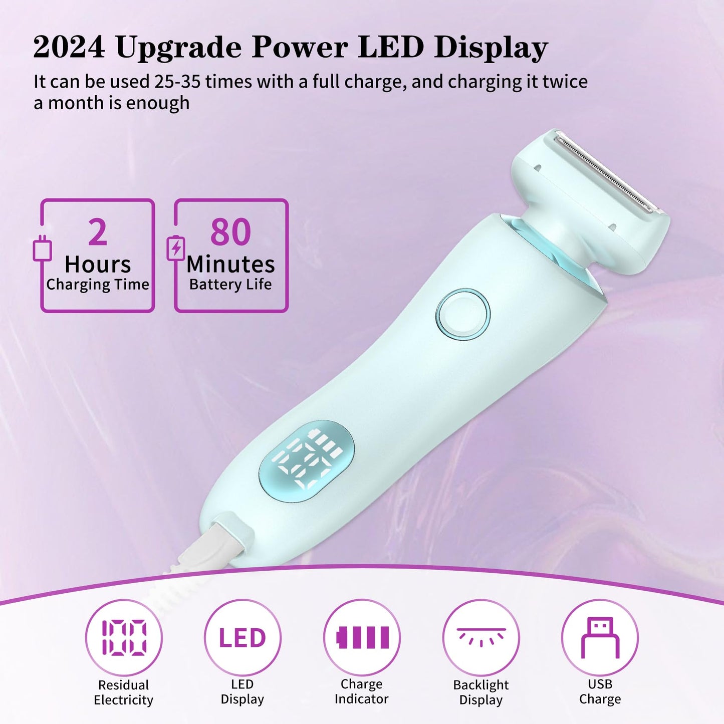 Electric Shaver for Women, Silk Glide Pro Shaver, 2 in 1 Wet & Dry Waterproof Electric Razors with Removable Head, Bikini Trimmer for Women for Leg Arm Underarm Bikini Area (Blue)
