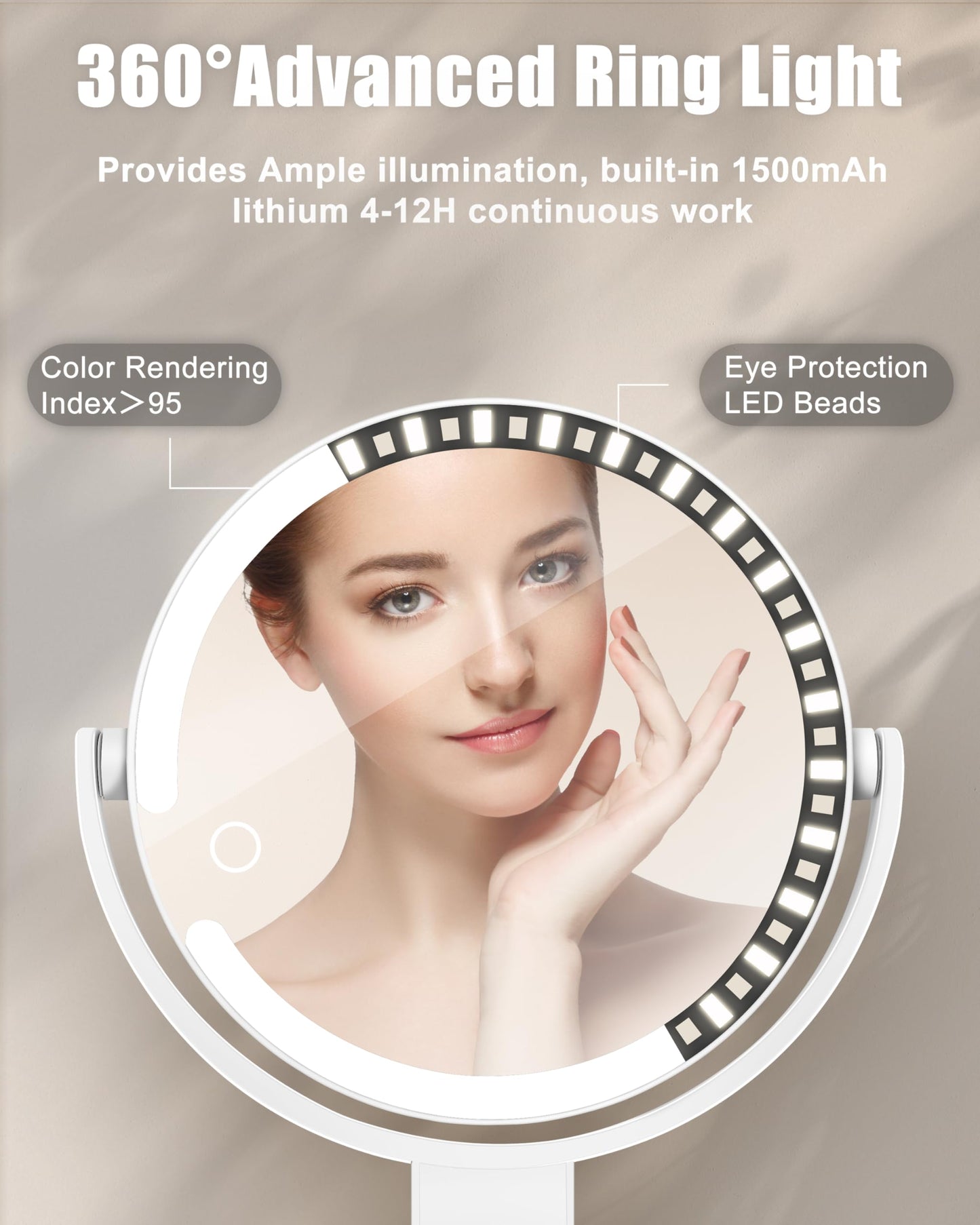 vpu 15X/1X Wall Mounted Magnifying Makeup Mirror with Power Suction Cup, Rechargeable Double Sided Regular HD/Magnification 3 Color Modes Adjustable Brightness Mirror with Lights for Bathroom, Travel