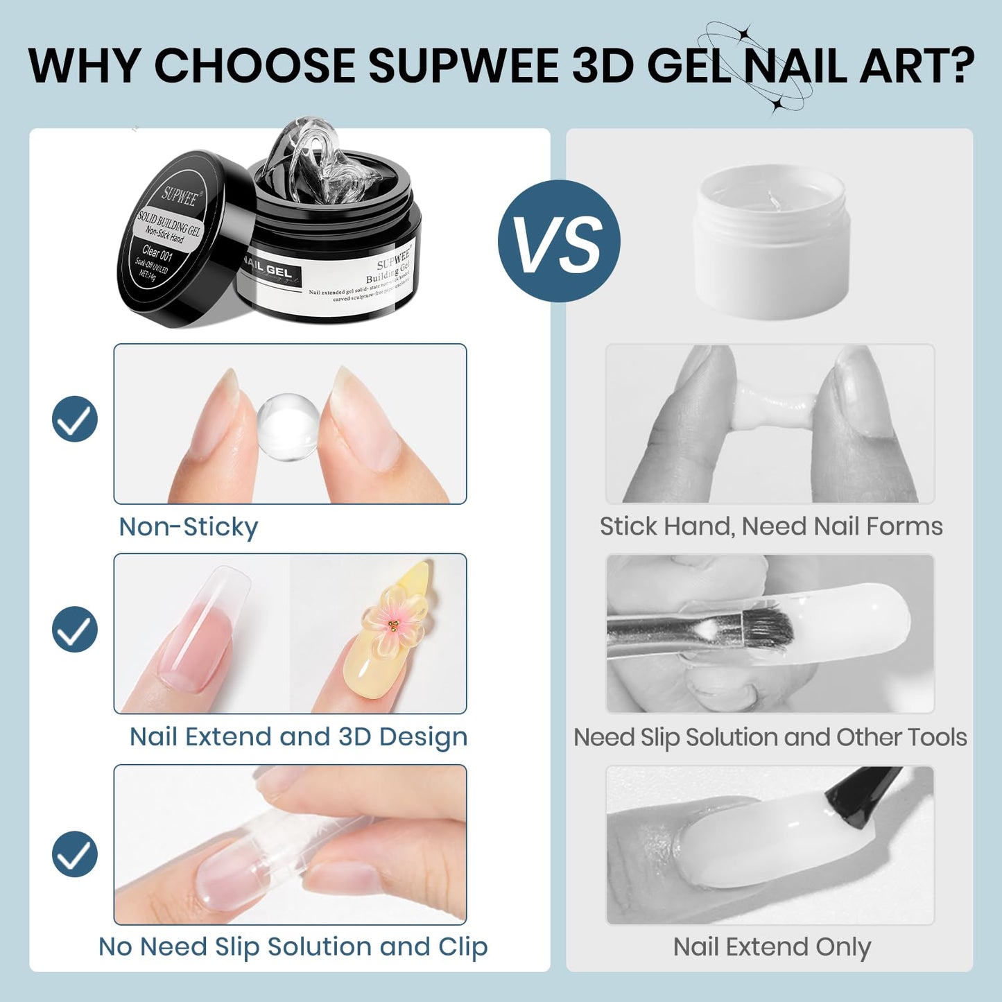 SUPWEE Clear 3d Nail Gel Sculpting Gel, Non Stick Hand Moding Gels for Nails with 3D Silicone Nail Art Molds Solid Builder Sculpture Hard Gels for Extend Home DIY Manicure