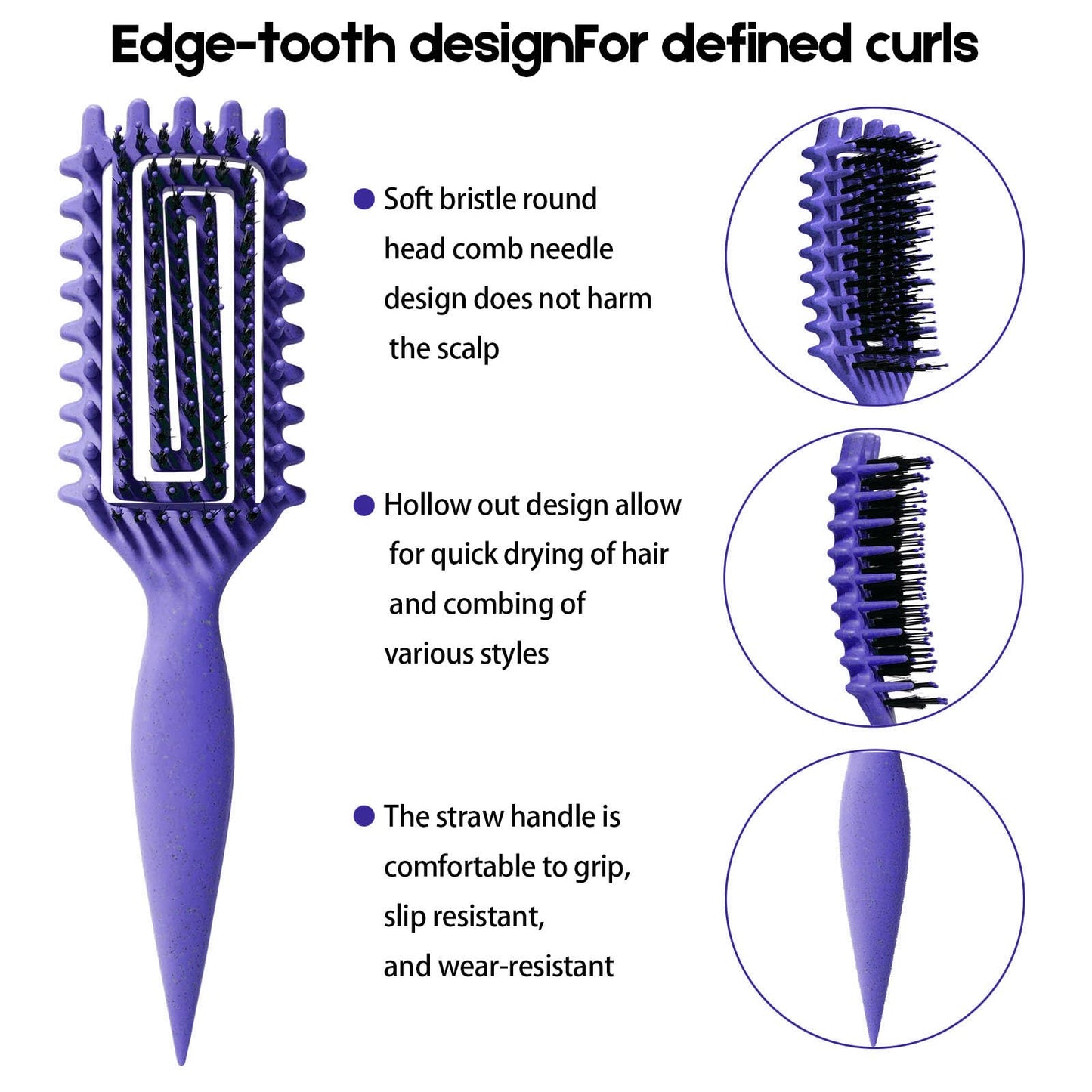 Curly Hair Brush Candybrush Curl Defining Brush for Detangling Shaping and Defining Curls for Women, Men, Wet & Dry Hair (Purple)