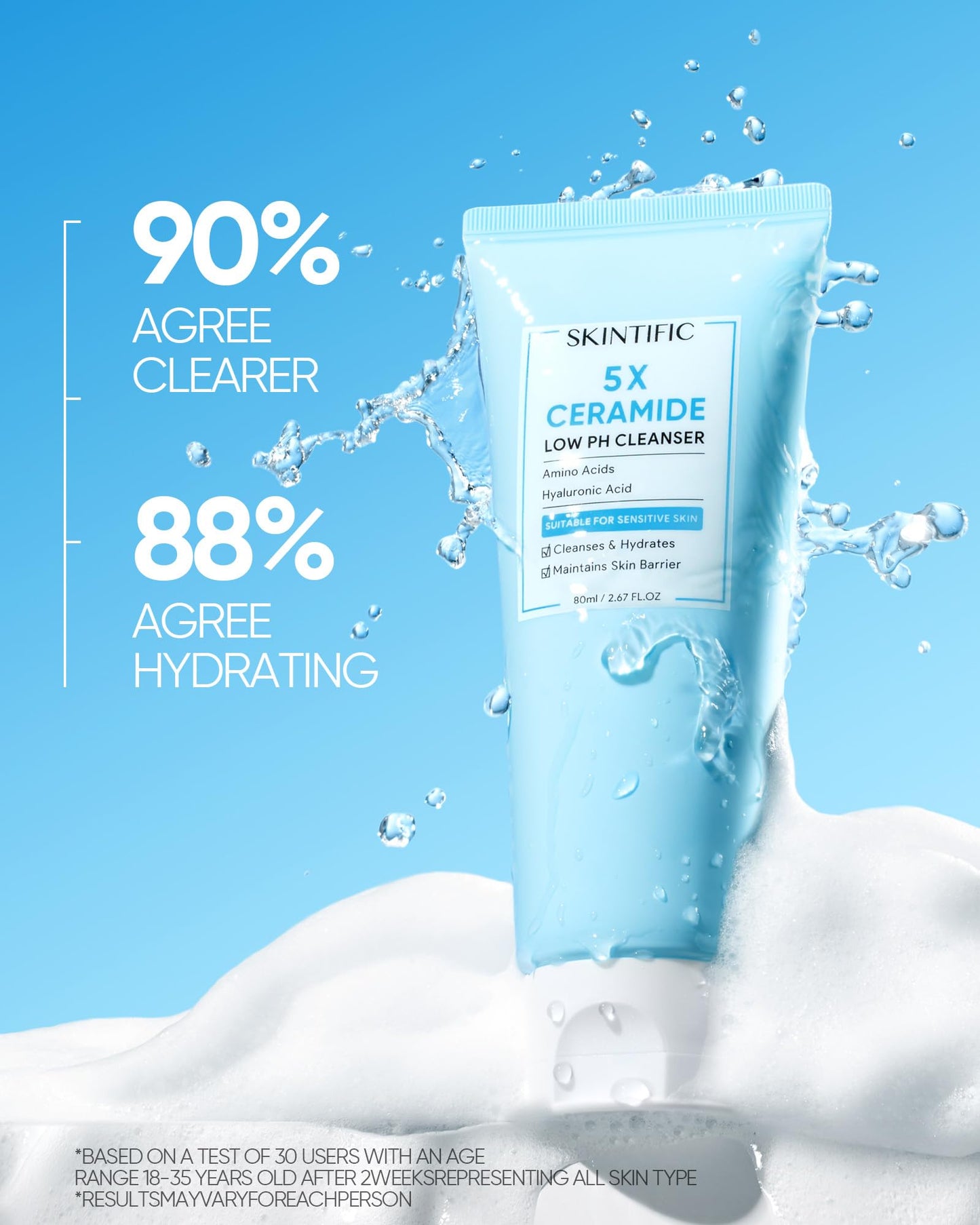 SKINTIFIC 5X Ceramide Low pH Facial Cleanser, Gentle Hydrating Face Wash with Hyaluronic Acid, Daily Face Wash for Dry to Normal Skin, Sensitive Skin Tested, Not Tight, Fragrance Free