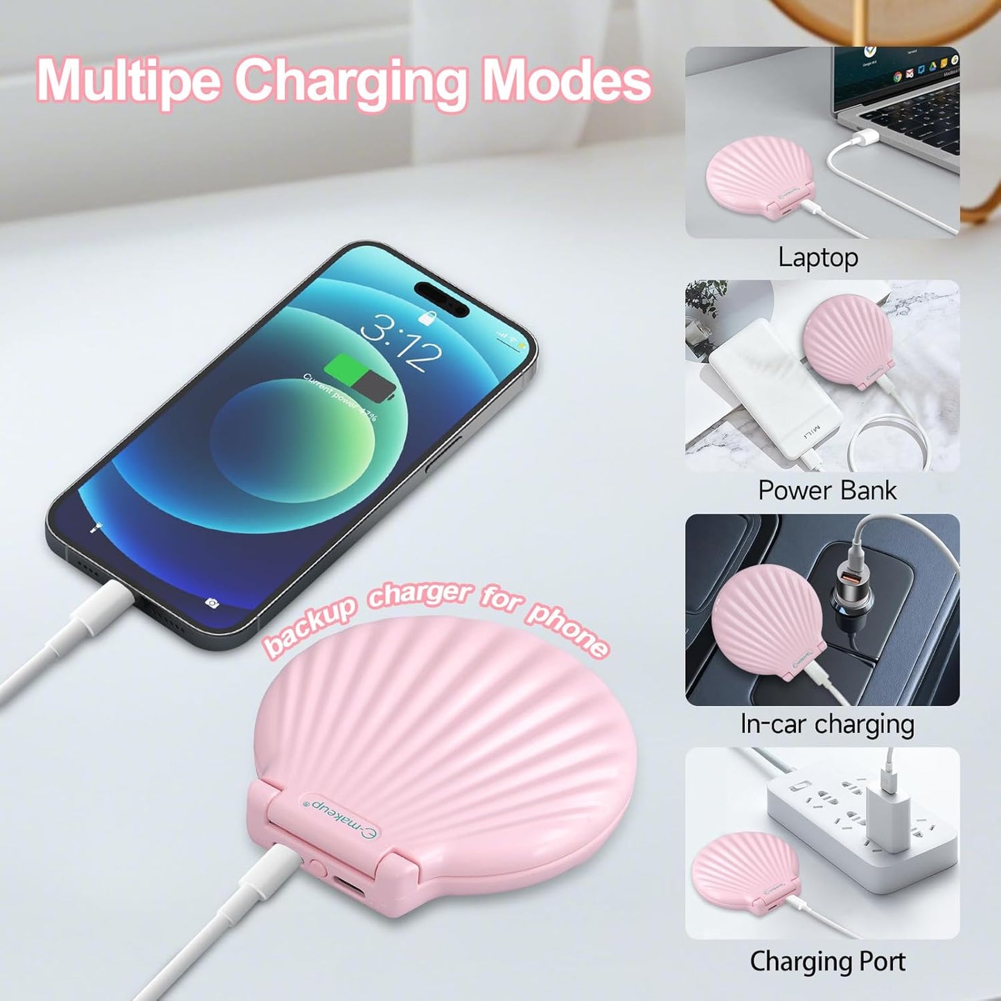 Compact Makeup Mirror with Lights - 2-Sided Folding Magnifying Mirror 3.5” | Lightweight & Shatterproof Gift for Women