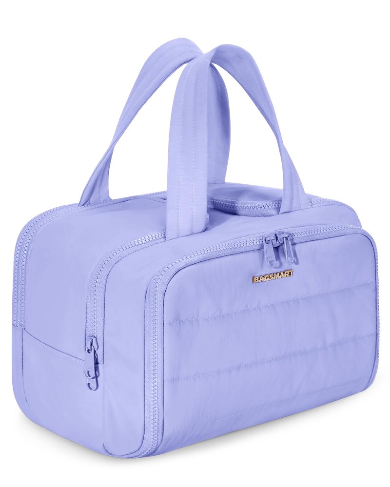 BAGSMART Travel Toiletry Bag, Crush Toiletry Bag for Women, Wide-open Puffy Toiletry Bags for Traveling, Large Travel Cosmetic Makeup Bag Organizer for Accessories,Toiletrie, Purple