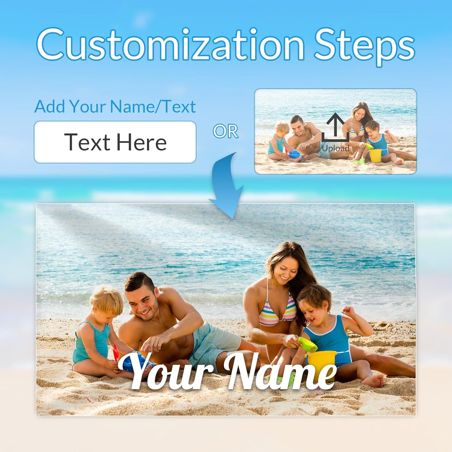Personalized Beach Towels for Kids | Quick Dry Microfiber, Custom Photo/Text, 40"x70" Size
