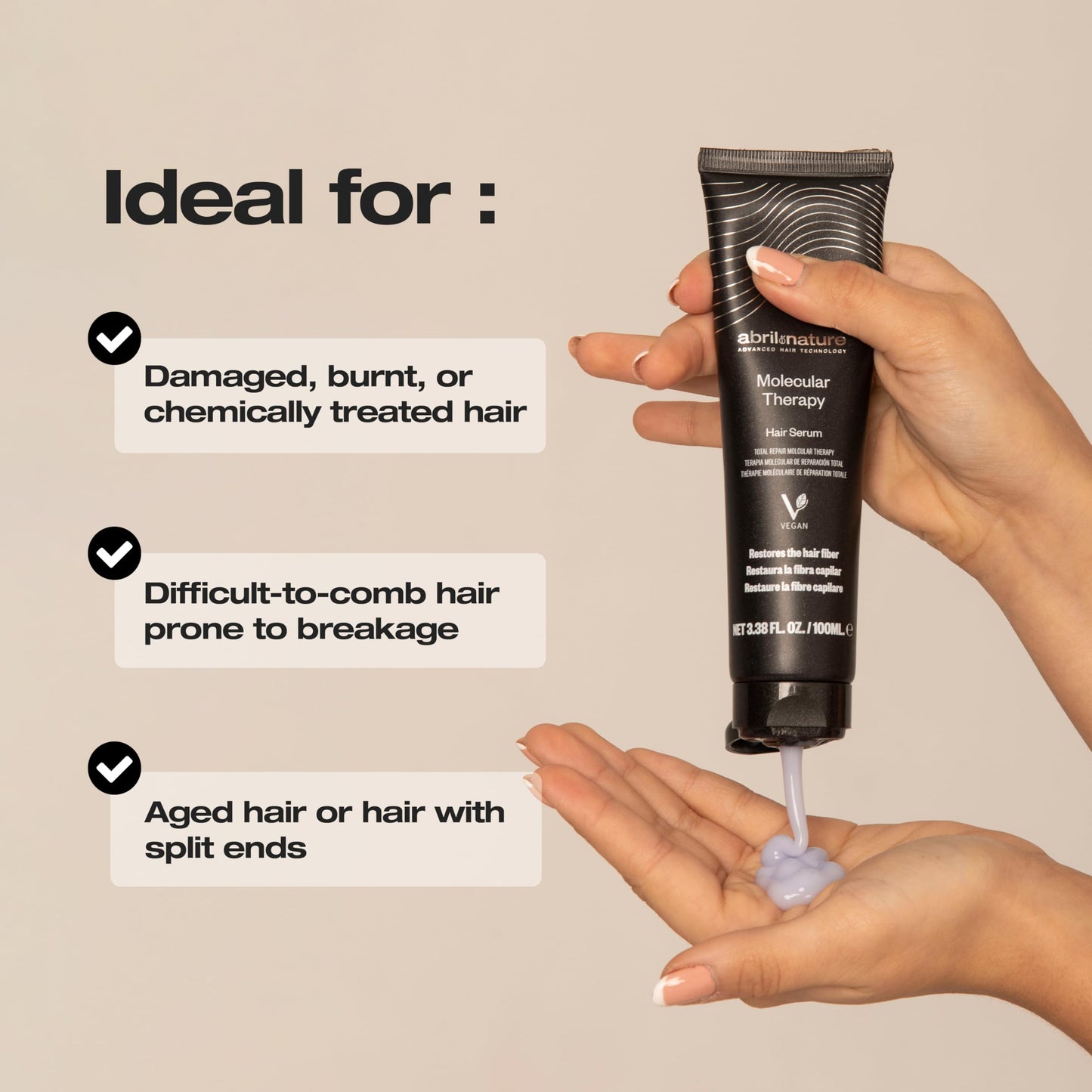 abril et nature - Professional Hair Serum Molecular Therapy - For Damaged, Chemically Treated, or Aging Hair - Repairs, Restructures, and Fills the Hair Fiber - Leave-In - 100 ml
