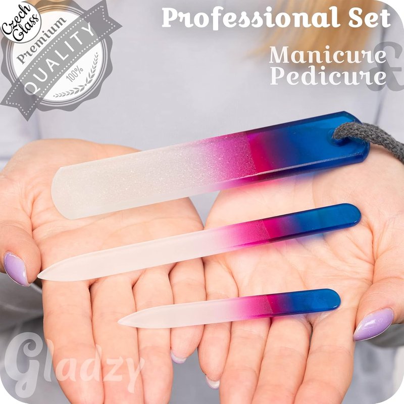 Genuine Czech Glass Nail File Set - Professional Double-Sided Callus Remover & Foot Rasp | Manicure & Pedicure Tools