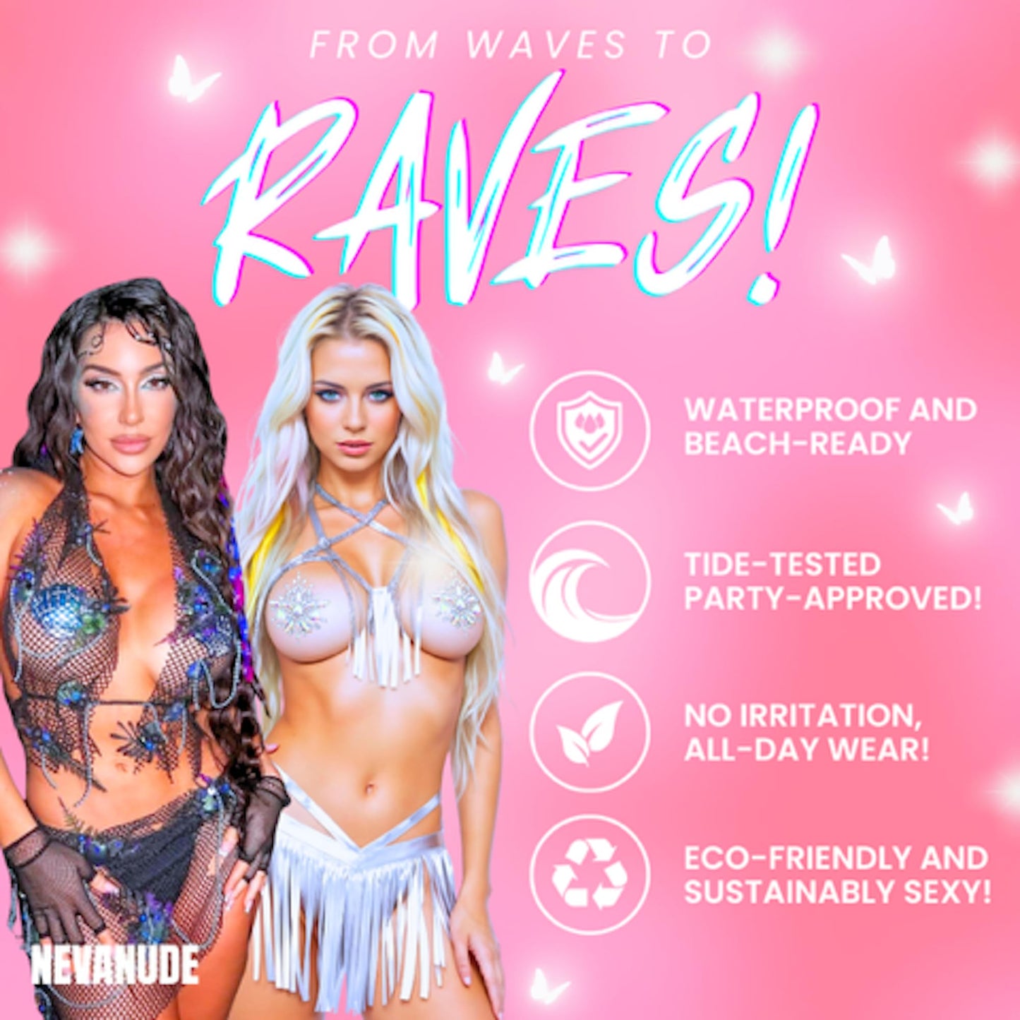 Neva Nude Grim Raver Spooky Dark Temporary Tattoo Pack | Body Decoration for Festivals, Raves, and More