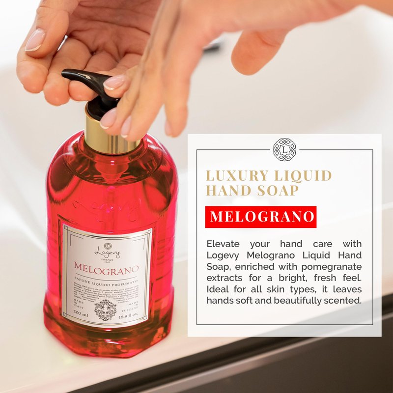 Logevy Melograno Liquid Hand Soap – Invigorating Fragrance Made from the Best Skin-Friendly Ingredients Rich in Nutritional Properties for Hydrating and Soothing Action – 500ml