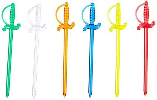 Appetizer Sword Plastic Cocktail Picks - 3" (Pack Of 50) - Assorted White, Orange, Green, Blue, Yellow & Red Colors - Reusable Decorative Party Sticks For Food & Drinks