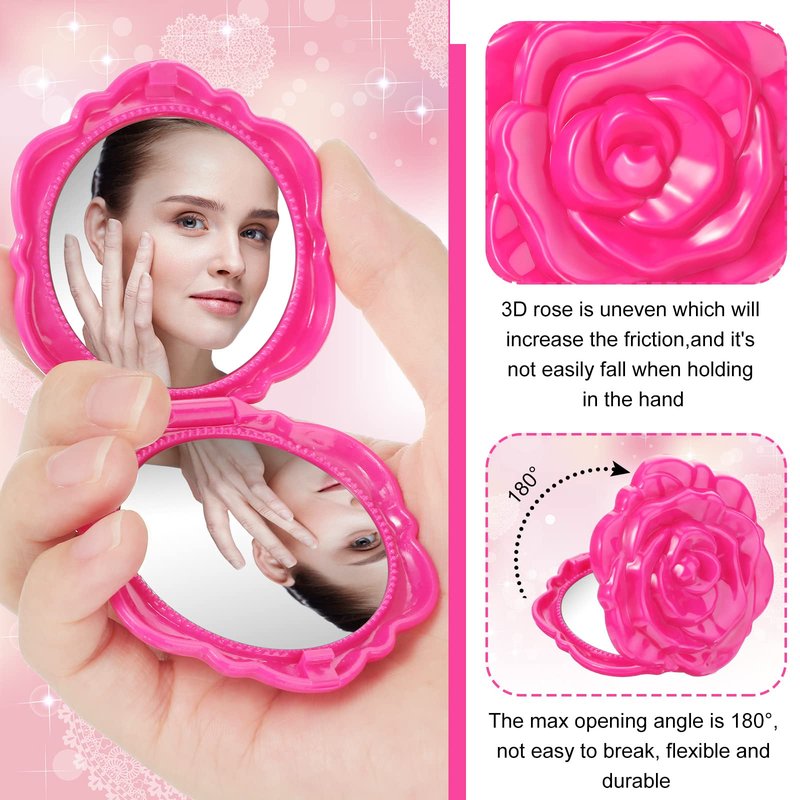 Geelin 30 Pcs Pink Rose Compact Mirrors Bulk Bridal Wedding Shower Party Favors Flower Foldable Makeup Mirror Handheld Pocket for Mothers Day Women Wedding Bridesmaid Guest Travel Tea Party Favor Gift