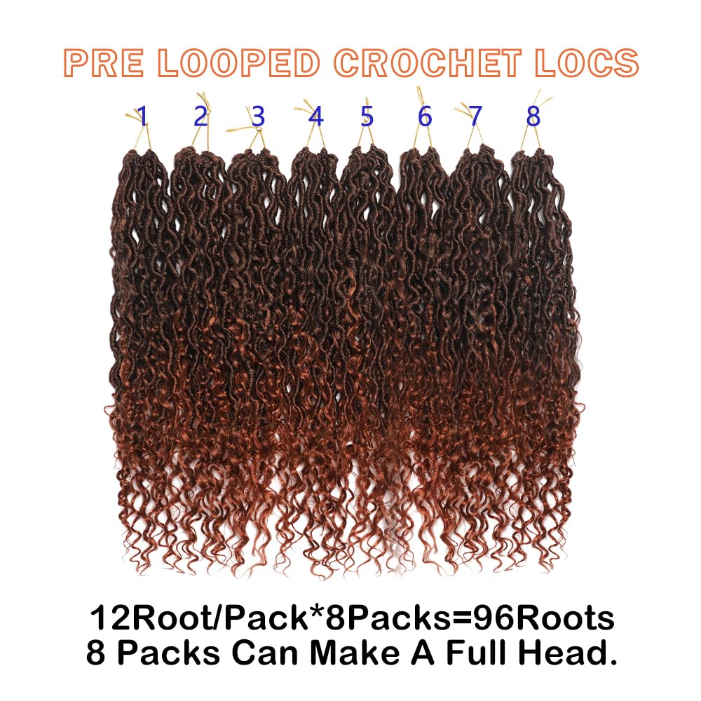 8 Packs Goddess Locs Crochet Hair 20 Inch Boho Faux Crochet Braids Pre Looped Hippie River Locs Crotchet Hair For Black Women Hair (20Inch (Pack of 8) #T1B/350)