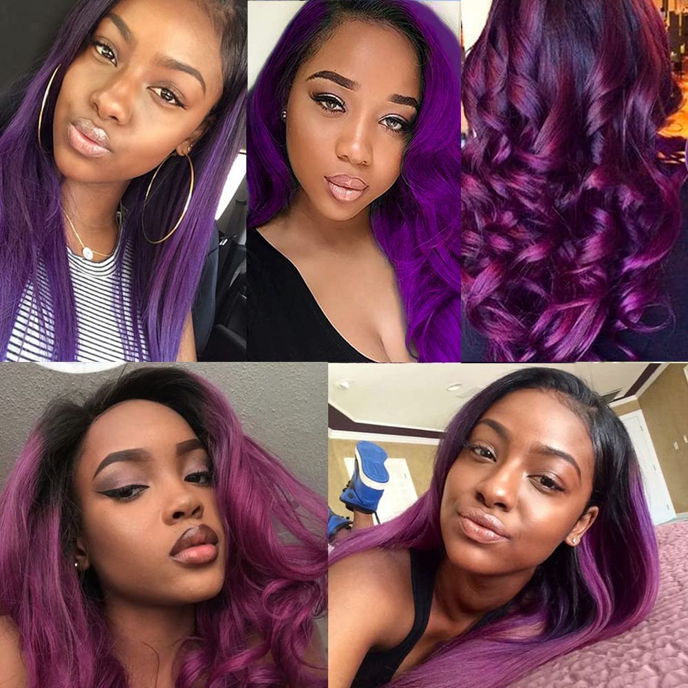 Lagalaga Bundles Human Hair 22 24 26 Inch Body Wave T1B Purple Human Hair Bundles Unprocessed Brazilian Virgin Hair Quick Weave Hair for Black Women