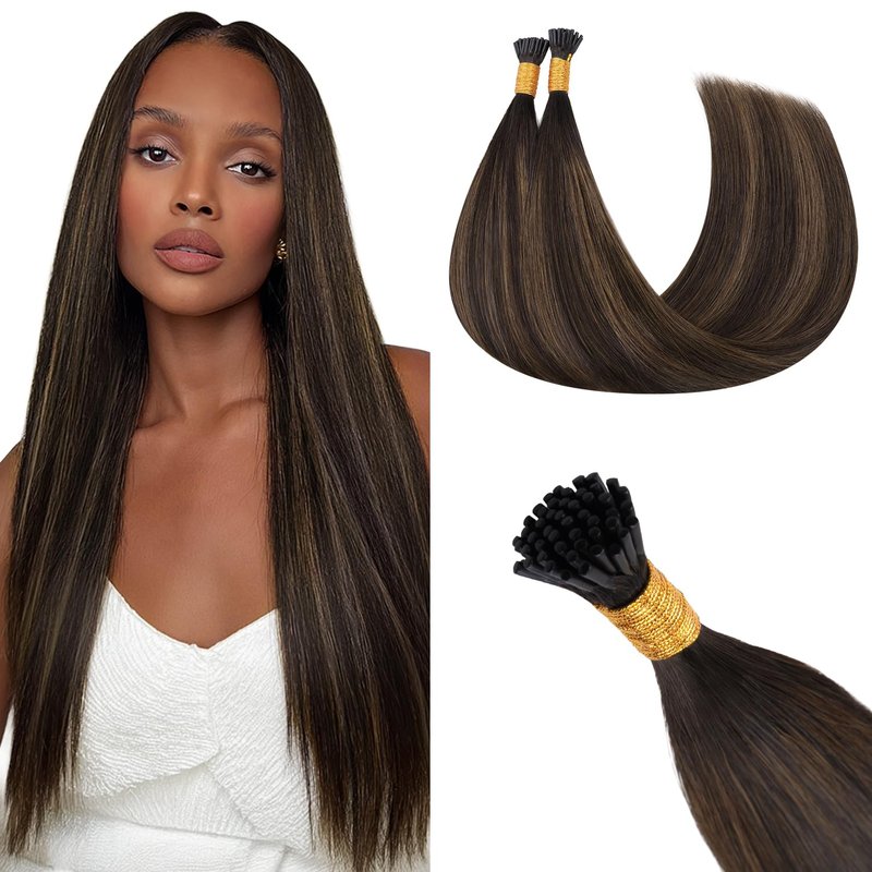 Lashey I Tip Hair Extensions Human Hair Dark Brown To Chestnut Brown 14 Inch Straight 50g 100s Pre Bonded I Tips for Women