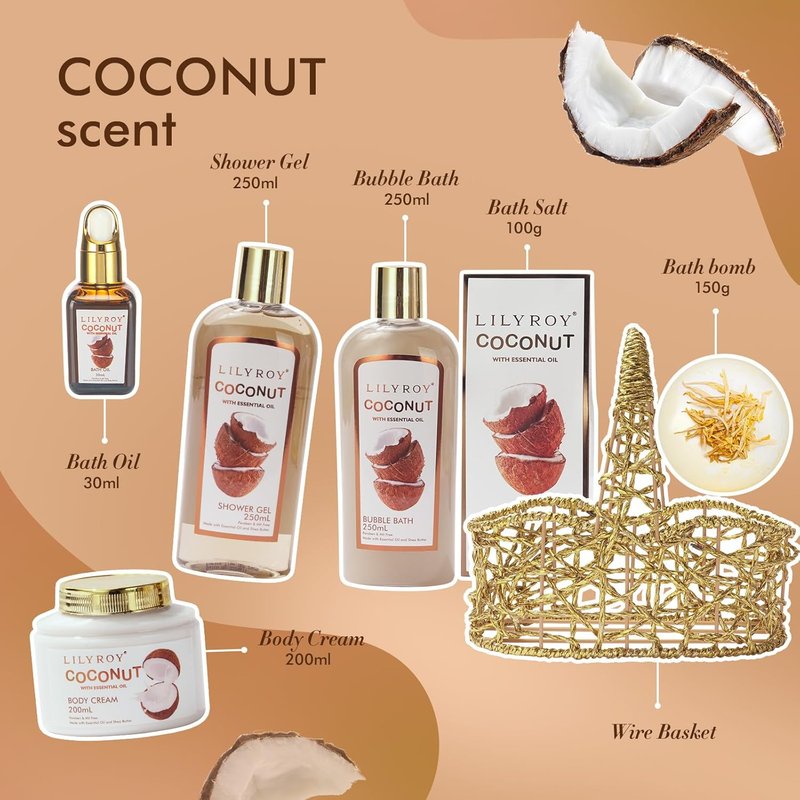 Coconut Bath and Body Gift Basket Set - Spa Kit for Men & Women | Perfect for Father's Day, Mother's Day, Birthdays & Holidays