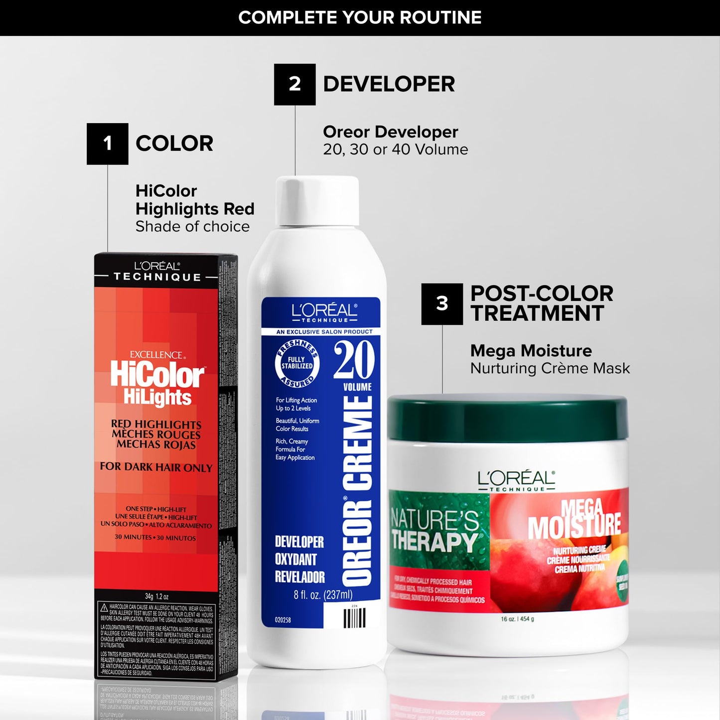 L'Oréal Technique HiColor Red HiLights - Permanent Hair Color for Dark Hair, Intense Red Highlights, No Pre-Lightening Required, Rich, No-Drip Crème, Quick Processing Time, Magenta