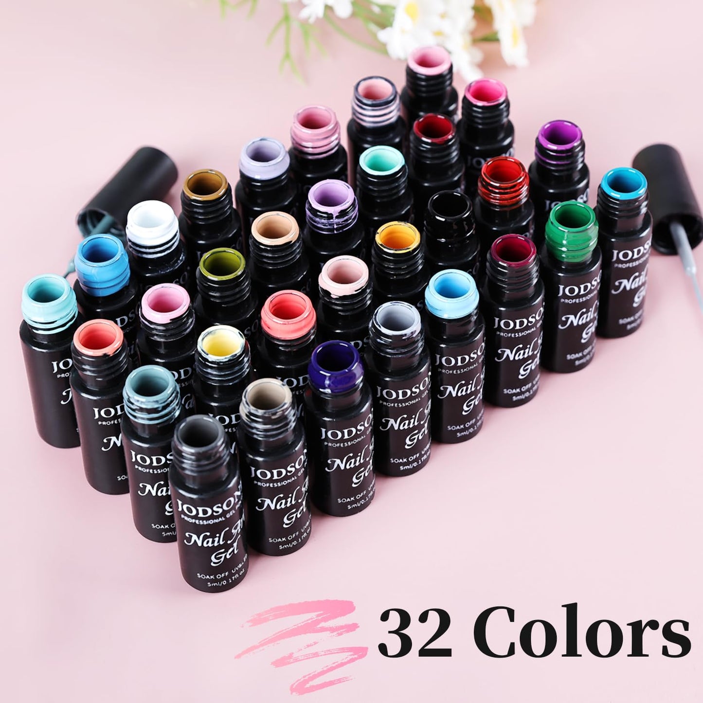 JODSONE Gel Polish Nail Art Gel Liner Set 32 Colors Orange Grey Pink Green Blue White Black Need U V Lamp Cured with Thin Brush,Nail Art Gifts for Women