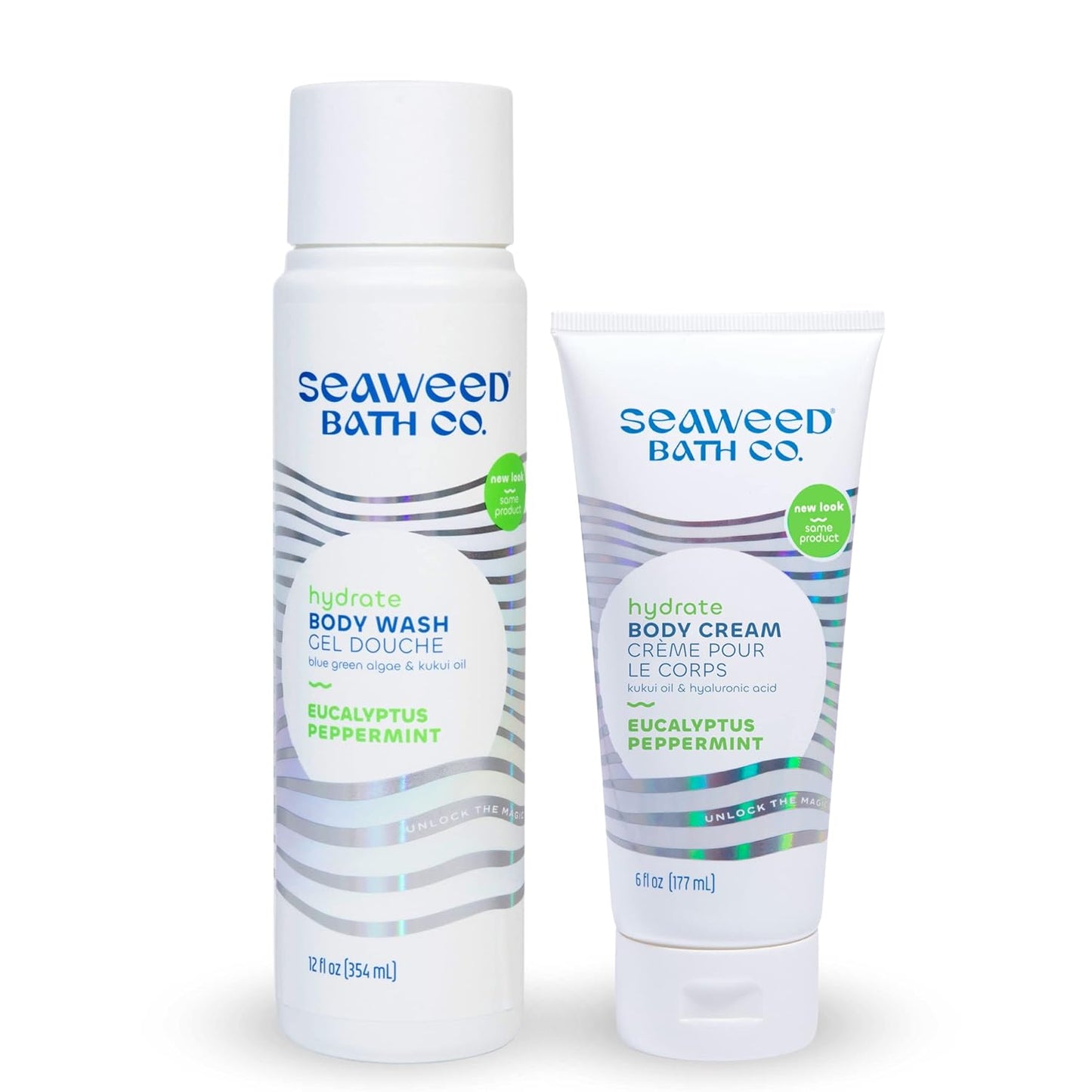 Seaweed Bath Co. Body Wash & Cream Duo - Eucalyptus Peppermint Scent | 12oz & 6oz Sizes