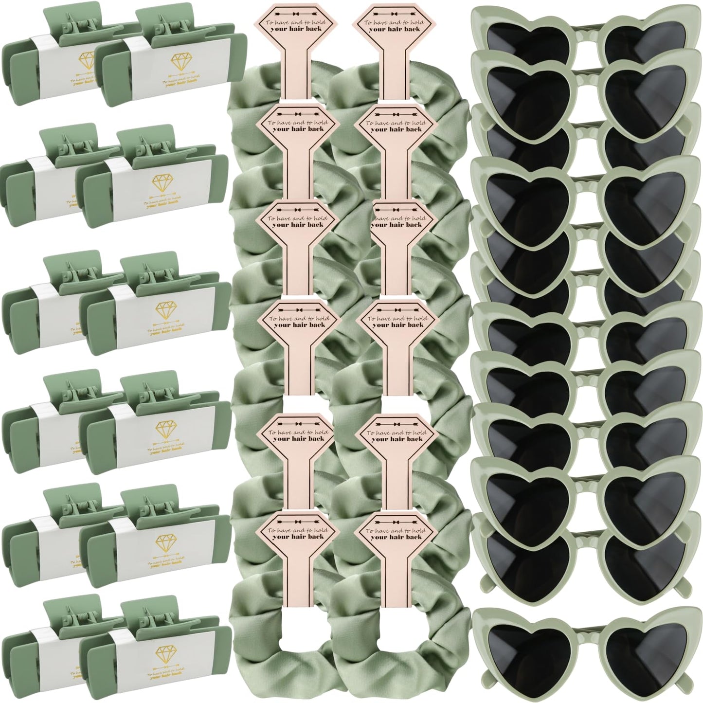 Bridesmaid Scrunchies Proposal Gifts 4.1inch square Hair Claws Bachelorette Hair Clip heart sunglasses gift for Wedding Party Favors (36pcs Sage Green)