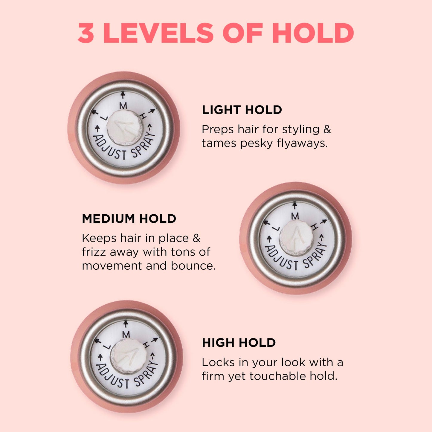 HOLD.ME Three-Way Hairspray by DESIGNME | Hairspray with Light, Medium, & High Hold Options | Extra Hold Hair Spray with Thermal Protectors & Vitamin B5 | Scented Hair Setting Spray, (9.5 Oz)