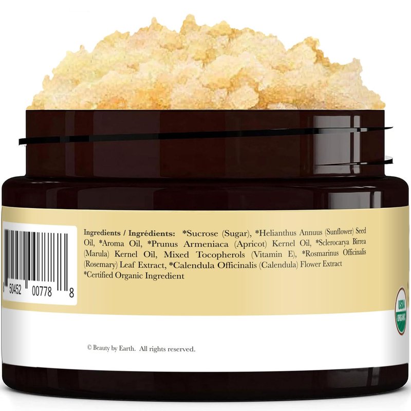 Organic Vanilla Coconut Body Scrub - Natural Sugar Exfoliator for Dry Skin | Moisturizing & Gentle on Sensitive Skin