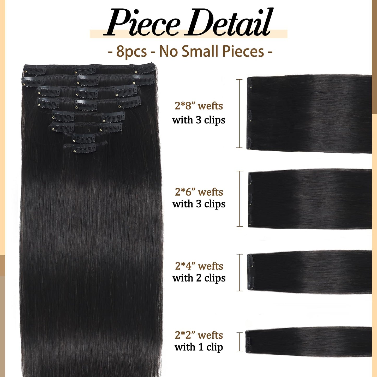 Clip in Hair Extensions Real Human Hair, 16 inch 90g, Balayage Invisible Remy Human hair Clip in Extensions for Women Seamless Straight 8Pcs Double Weft Natural Black
