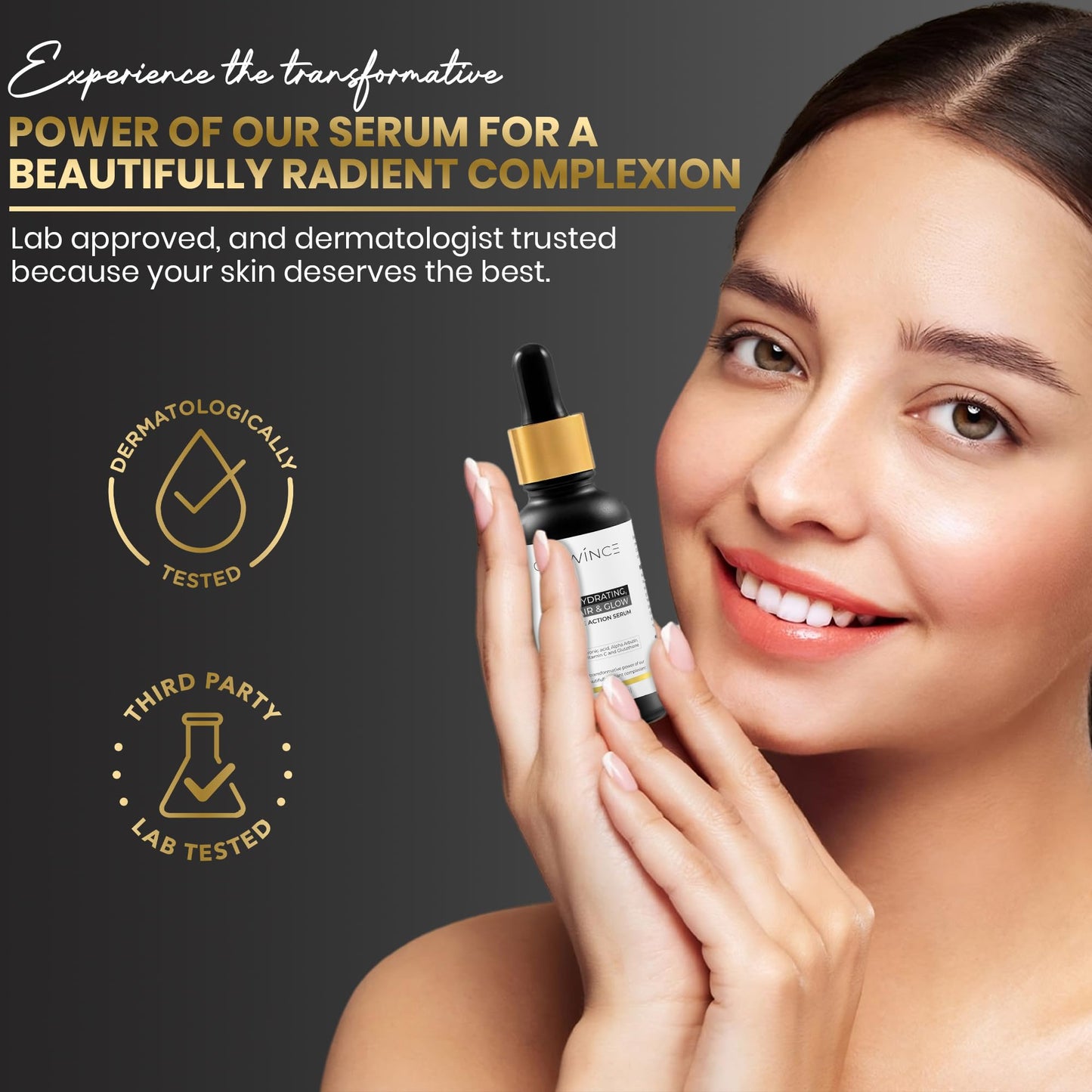 GLOWÍNCE Hydrating Repair & Glow Face Serum with 10% Niacinamide + 5% Vitamin C (MAP), 1.5% HA & Glutathione – Brightening & Dark Spot Corrector – targets hyperpigmentation – Antioxidant-Rich – 30ml