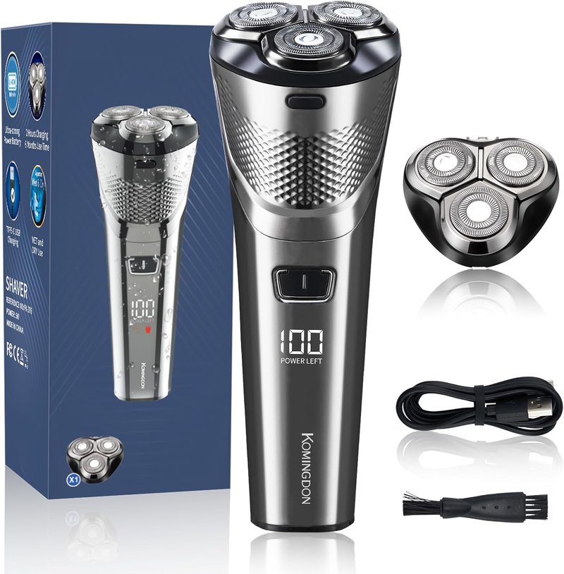 Electric Razor for Men - Waterproof Cordless Shaver with Extra Head & LED Display | Rechargeable USB-C Fast Charging