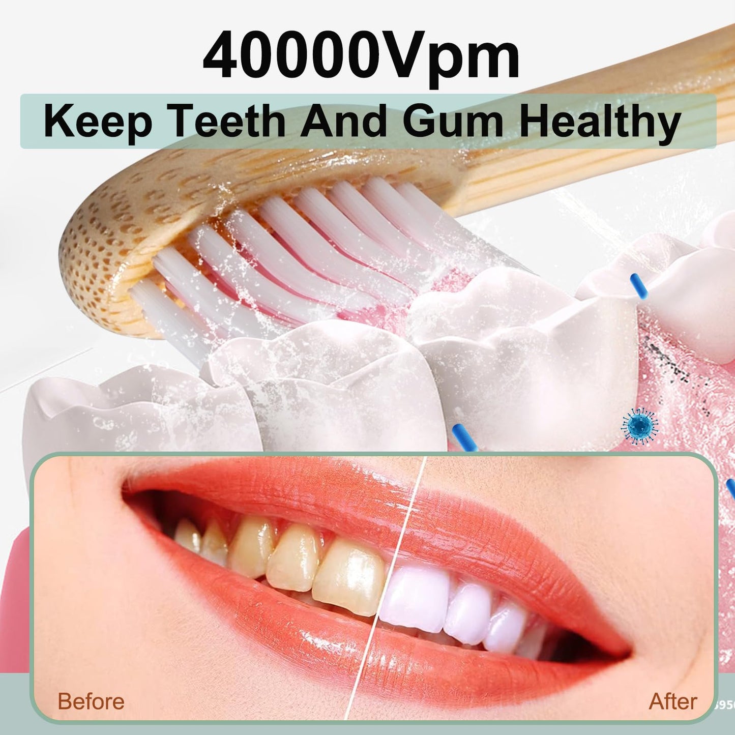 MgcSto Sonic Electric Bamboo Toothbrush for Adults -5 Adjustable Cleaning Modes -Includes 2 Bamboo Heads with Castor Oil Bristles - Upgraded IPX7 Waterprood -Convenient Charging & Travel Case