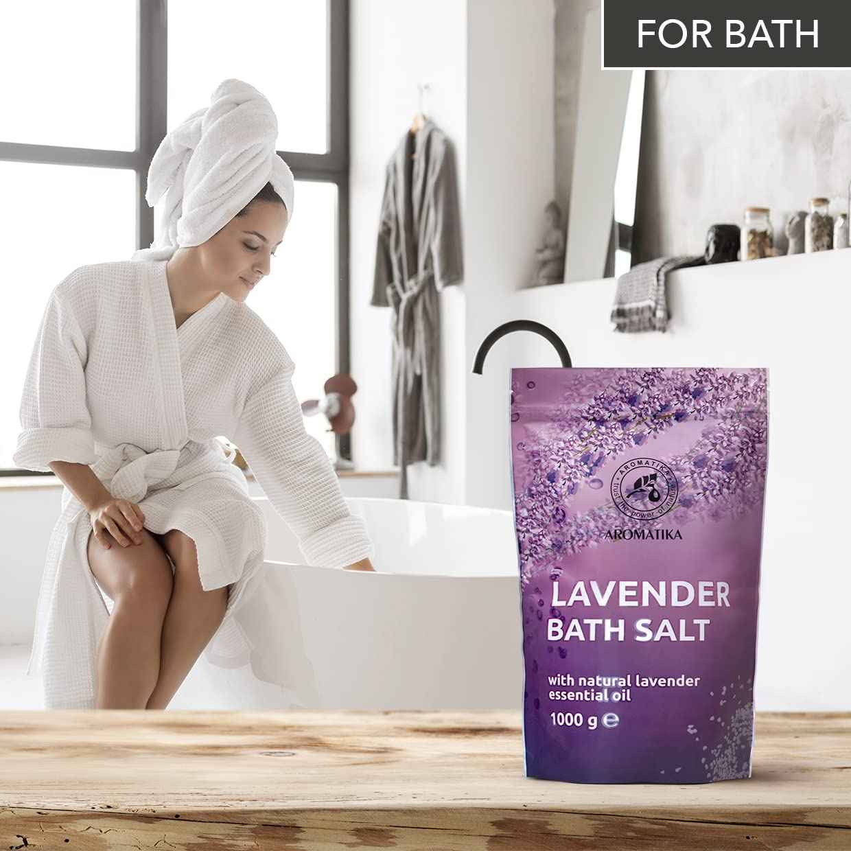 Bath Sea Salt with Natural Lavender Essential Oil 35.0 Oz (zipper) - Lavender Bath Salts - Best for Good Sleep - Stress Relief - Beauty - Relaxing - Bathing - Body Care