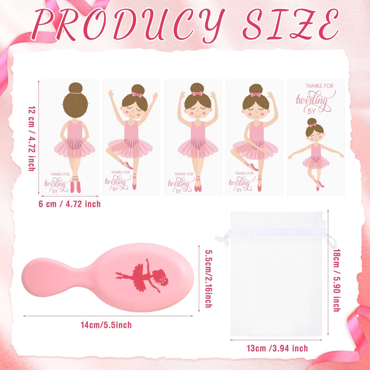 Shellwei 30 Pcs Ballerina Party Favors Include 10 Velvet Hair Scrunchies 10 Portable Comb 10 Ballet Thank You Cards Dance Recital Gifts for Summer Ballet Birthday Party Favors(Pink)