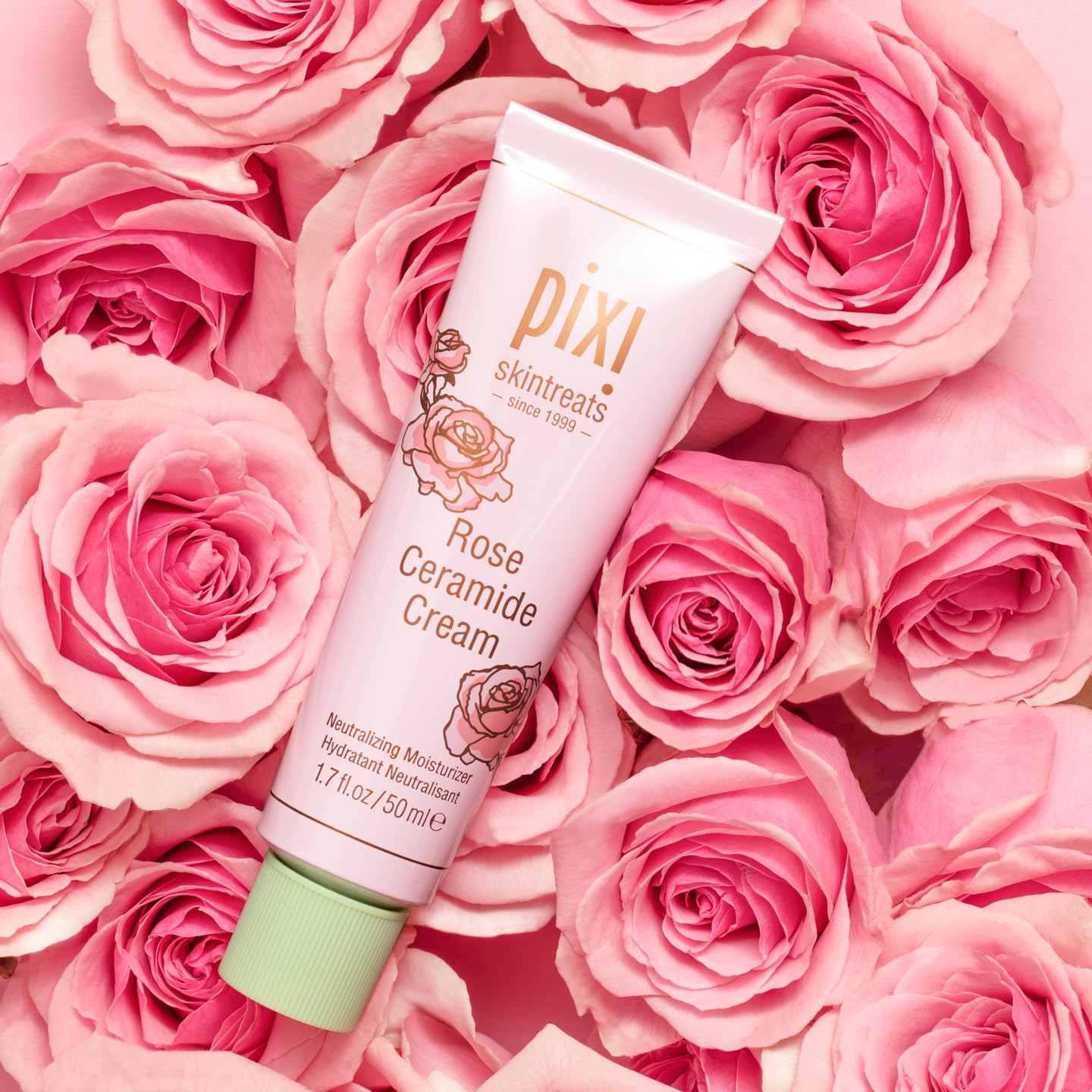 Pixi Beauty Rose Ceramide Hydrating Face Cream | Rose Infused Ceramide Daily Moisturizer | Ultra Rich Barrier Repair Cream for Radiant & Supple Skin Care | 1.70 Fl Oz
