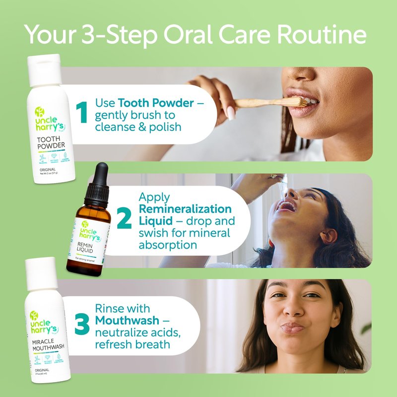 Uncle Harry's Natural Remineralization Kit for Tooth Enamel & Mineral - 3 Products Strengthen Weak Enamel & Correct Oral Care Issues (1 kit)