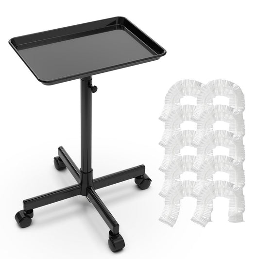 TASALON Rolling Salon Tray, Mobile Styling Station with Wheels Aluminum Rolling Tray Trolley for Salon Essentials, Adjustable Height or Hairstylist Tray with 10 PCS Disposable Salon Tray Cover