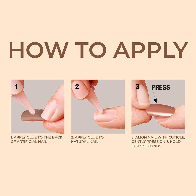 KISS Press On Nails - Nude Coffin Shape with Nail Glue & Accessories | Medium Size, 28 Nails Included