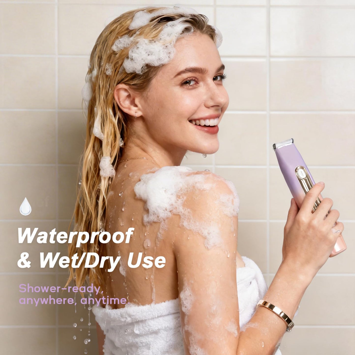Bikini Trimmer for Women, 2-in-1 Waterproof & Cordless Dual Head Electric Razors, Painless Electric Shaver for Women, Wet/Dry Lady Shaver for Bikini Line, Face, Underarm & Legs,Purple