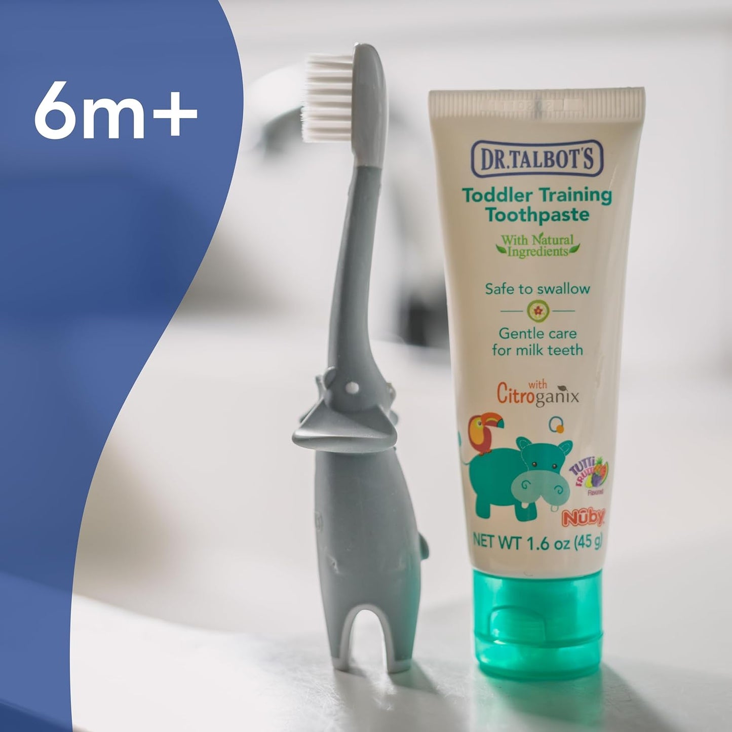 Dr. Talbot's Toddler Training Toothbrush & Natural Kids Toothpaste | Fluoride-Free, 1.6 oz, Elephant Design - 6+ Months