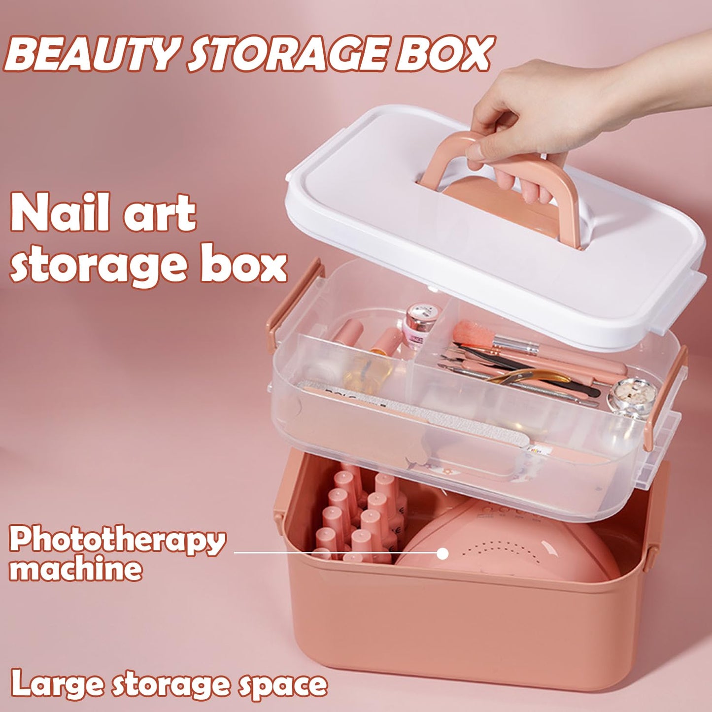 JforSJizT Portable Nail Care Organizer, Nail Dryer & Lamp, Travel Box with Removable Tray, Essential Oil, Orange